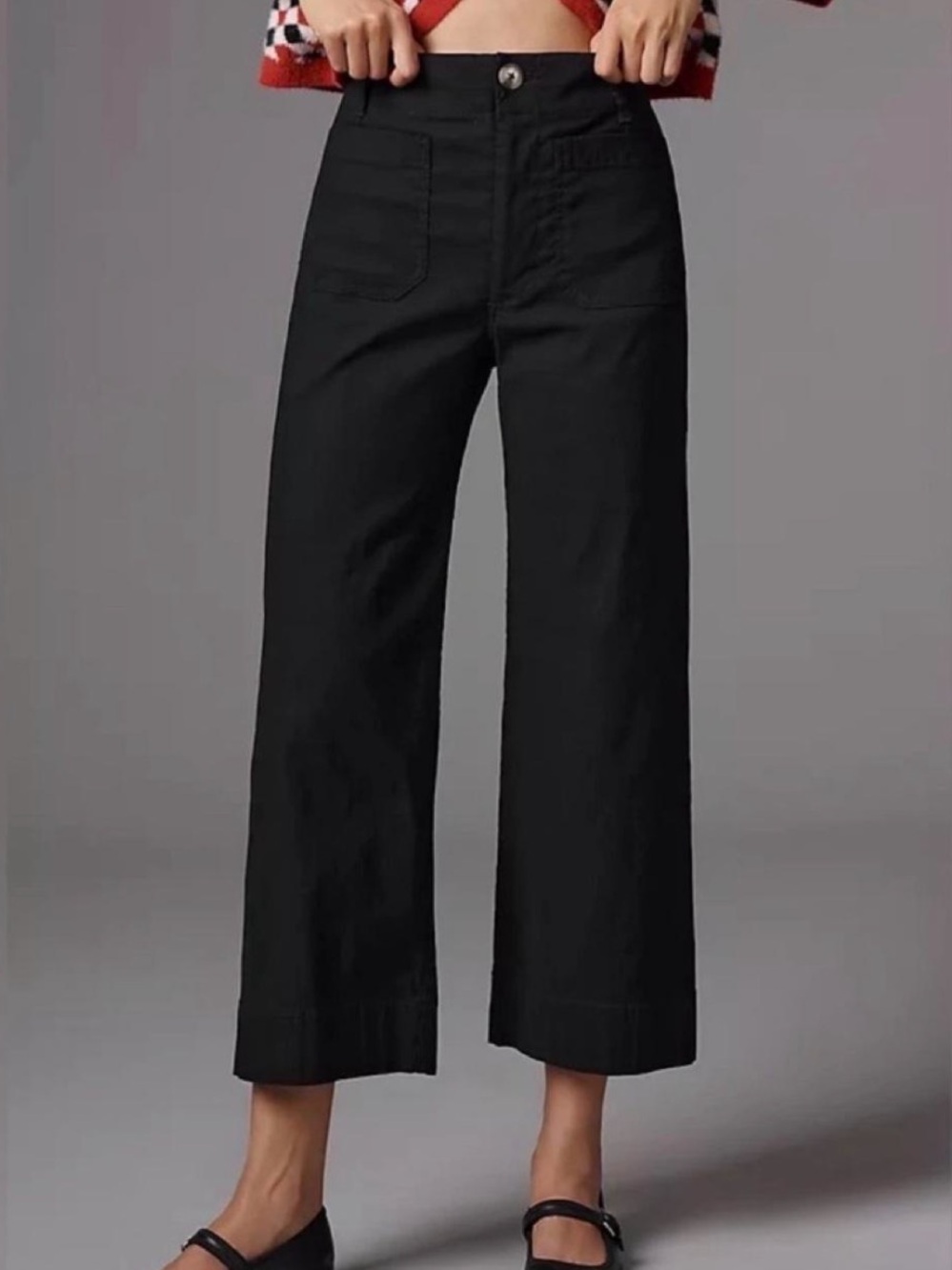 Anthropologie Black Linen Blend Wide Leg Cropped Pants